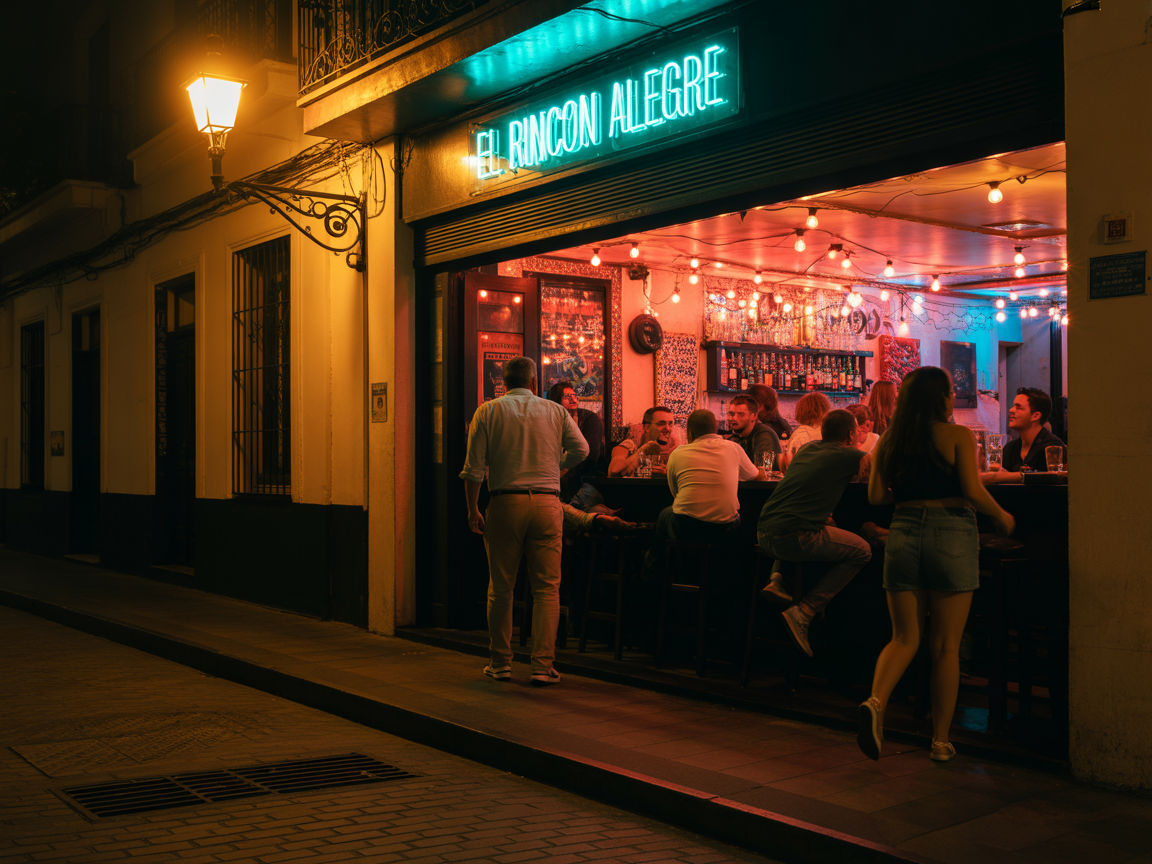 Un bar de noche abierto en una zona vecinal.