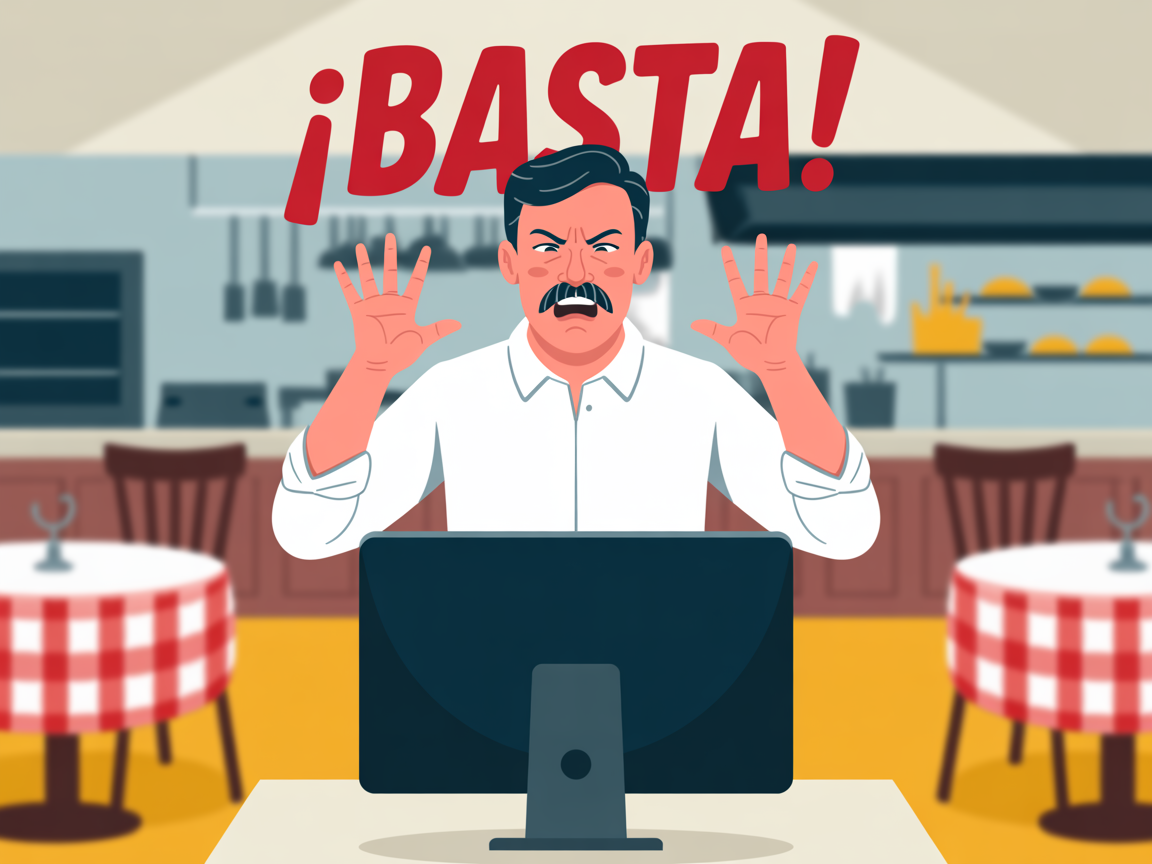 Un cocinero se enfada al leer una crítica en una web.