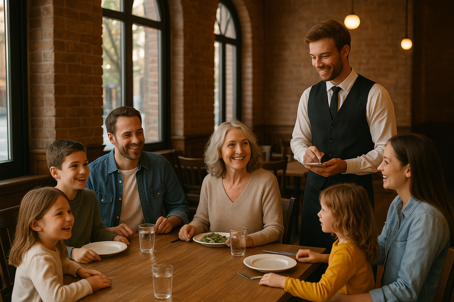 Una familia numerosa en un establecimiento.