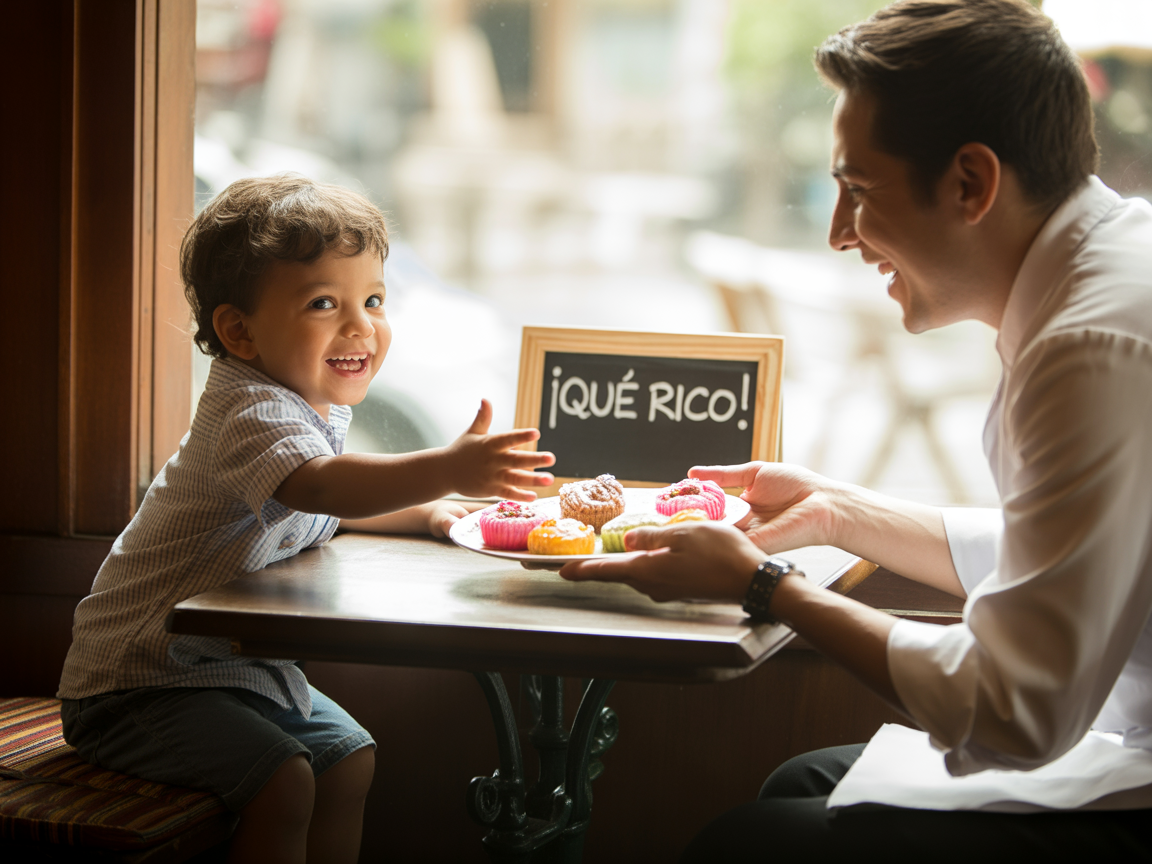 Un niño comiendo en un restaurante.