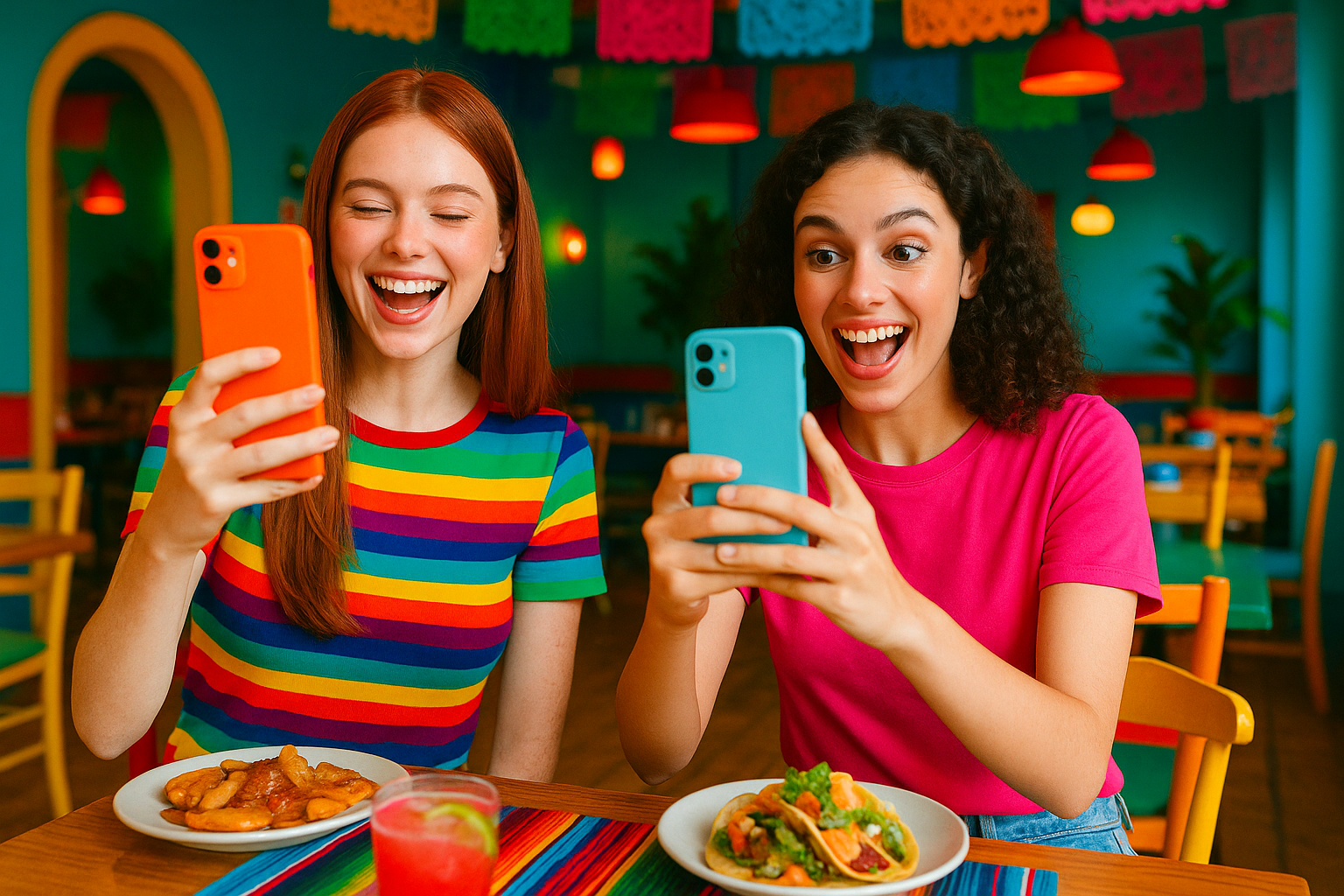 Dos mujeres toman fotos y vídeos con sus móviles.
